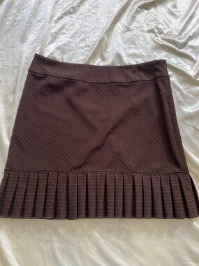 Vintage y2k Chocolate Brown Pleated Pinstripe Mini Skirt Academia Office Sz 12